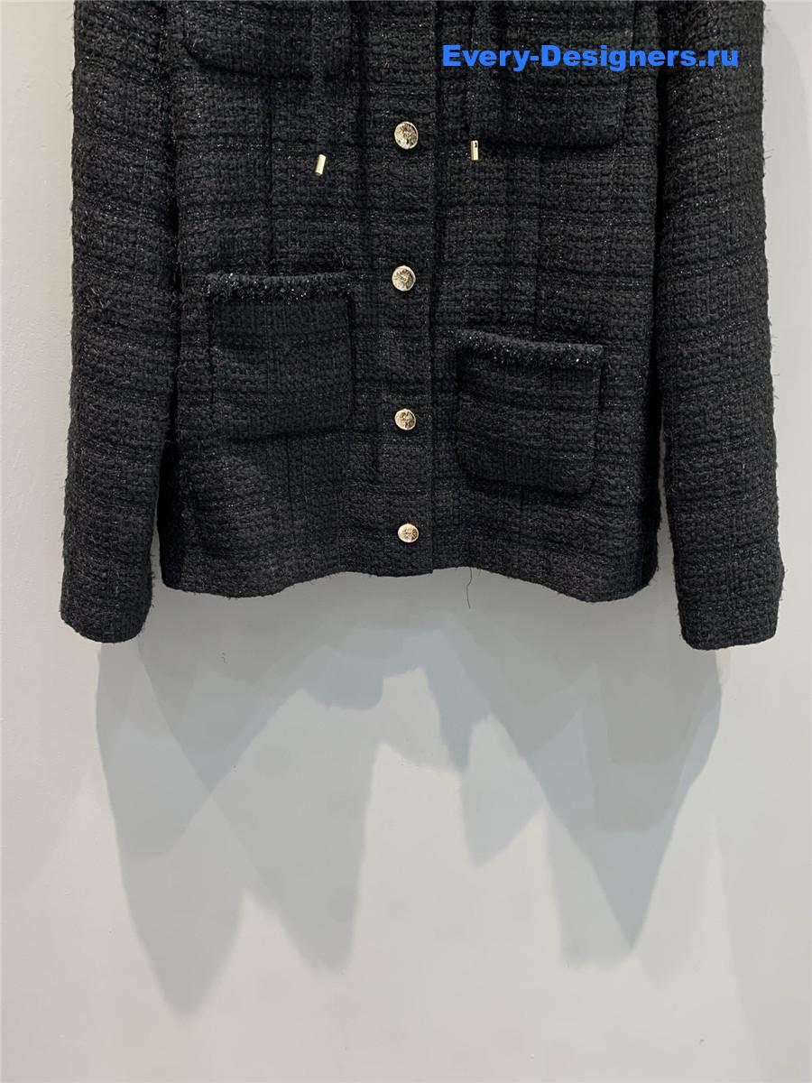 Ch**el black tweed hooded jacket
