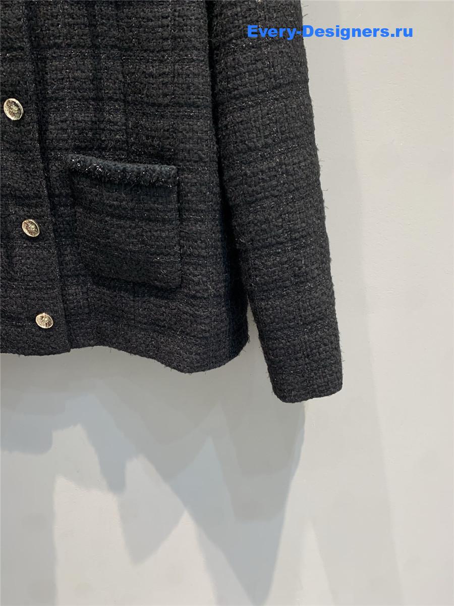 Ch**el black tweed hooded jacket