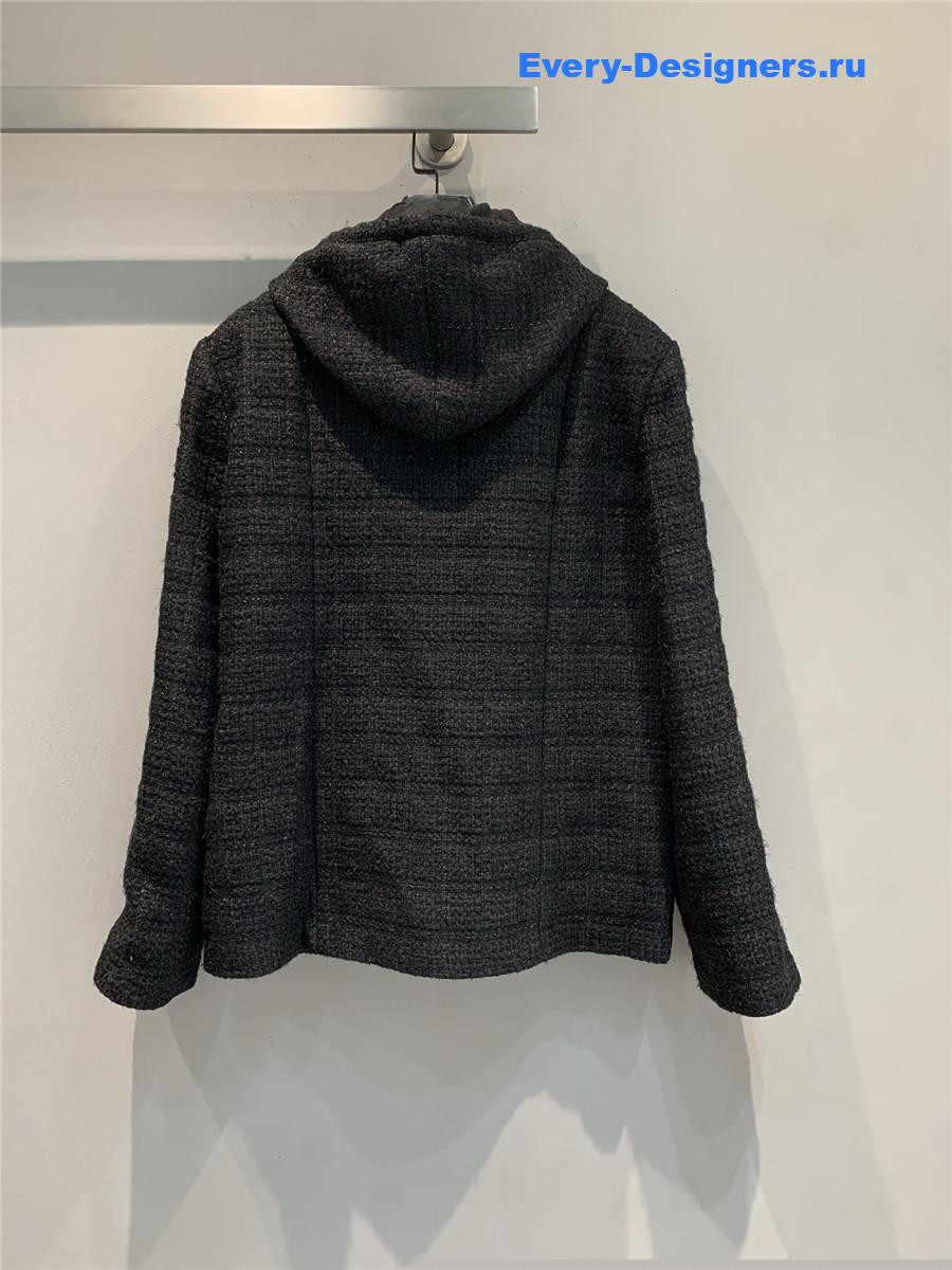 Ch**el black tweed hooded jacket
