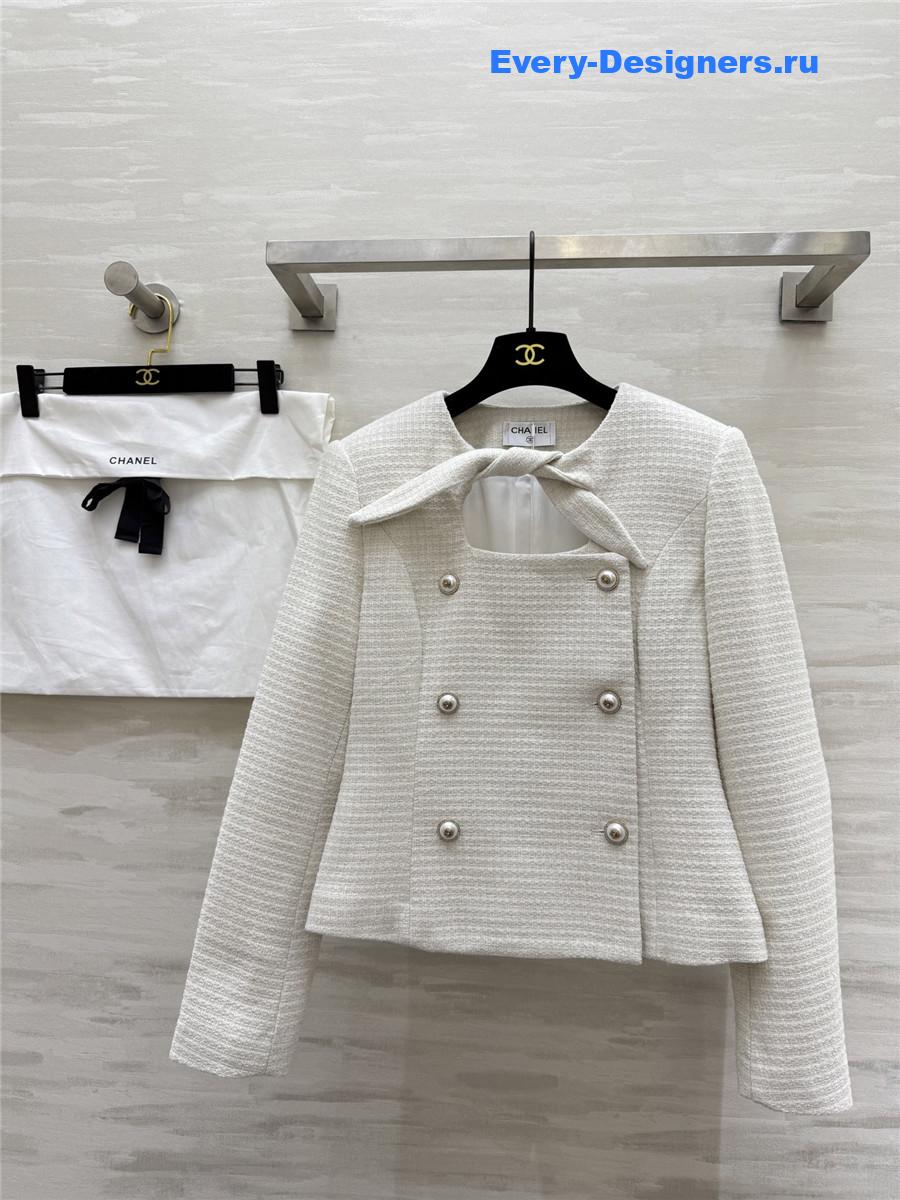 Ch**el lace-up wool-woven soft tweed coat