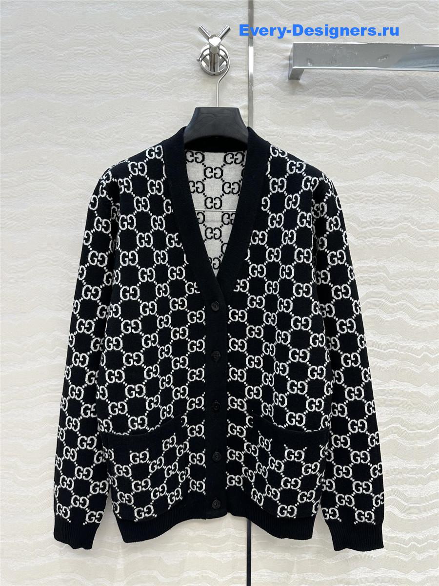 Gvc*1 reversible logo-jacquard wool-blend cardigan
