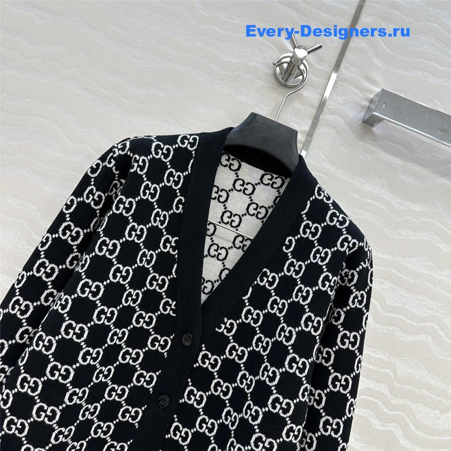 Gvc*1 reversible logo-jacquard wool-blend cardigan