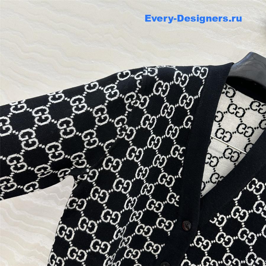 Gvc*1 reversible logo-jacquard wool-blend cardigan