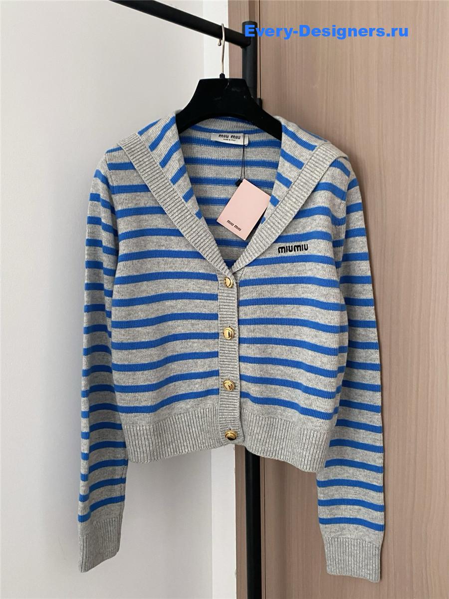 Miu Miu Blue And Gray Striped Cardigan