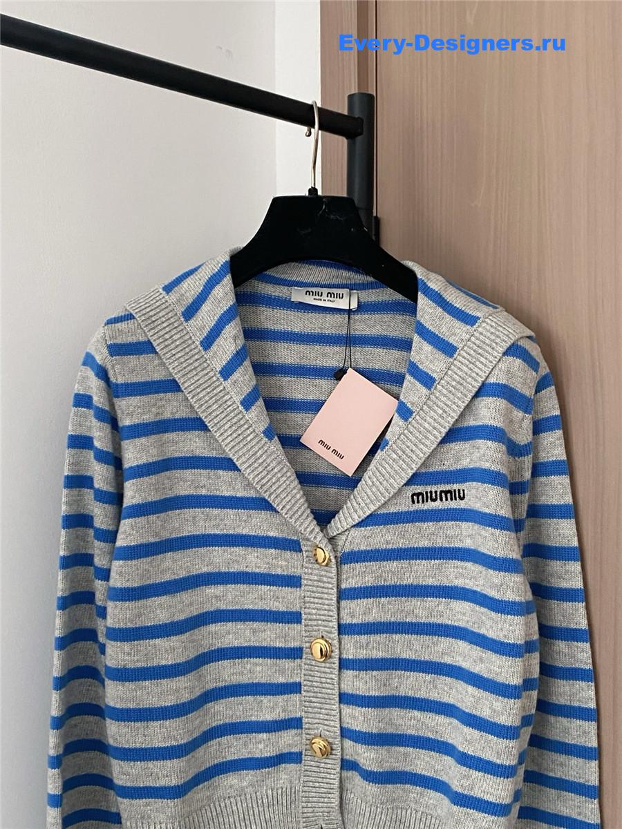 Miu Miu Blue And Gray Striped Cardigan