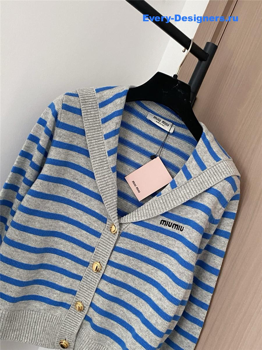 Miu Miu Blue And Gray Striped Cardigan