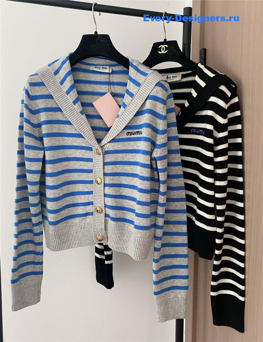 Miu Miu Blue And Gray Striped Cardigan