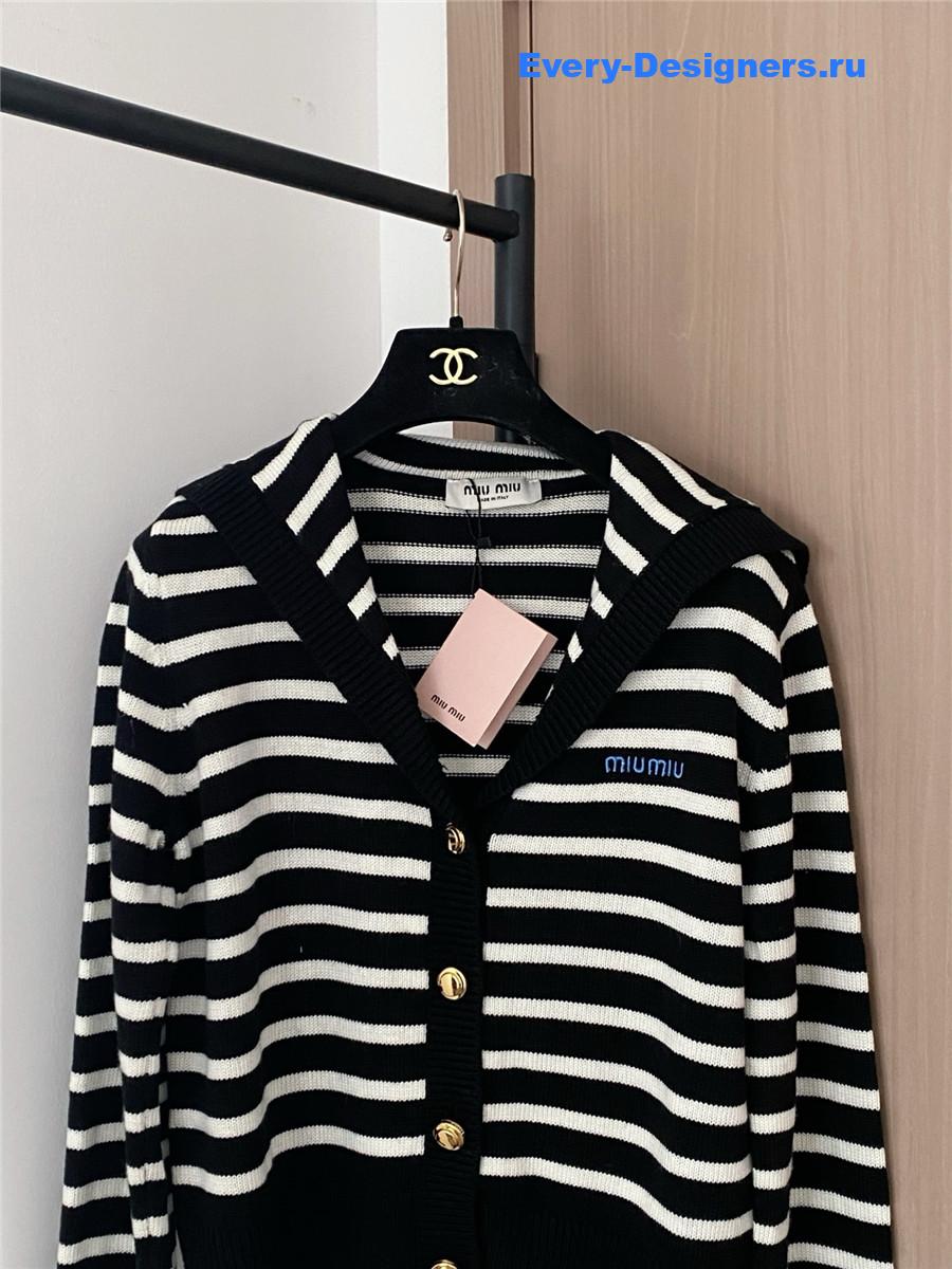 Miu Miu Black And White Striped Cardigan
