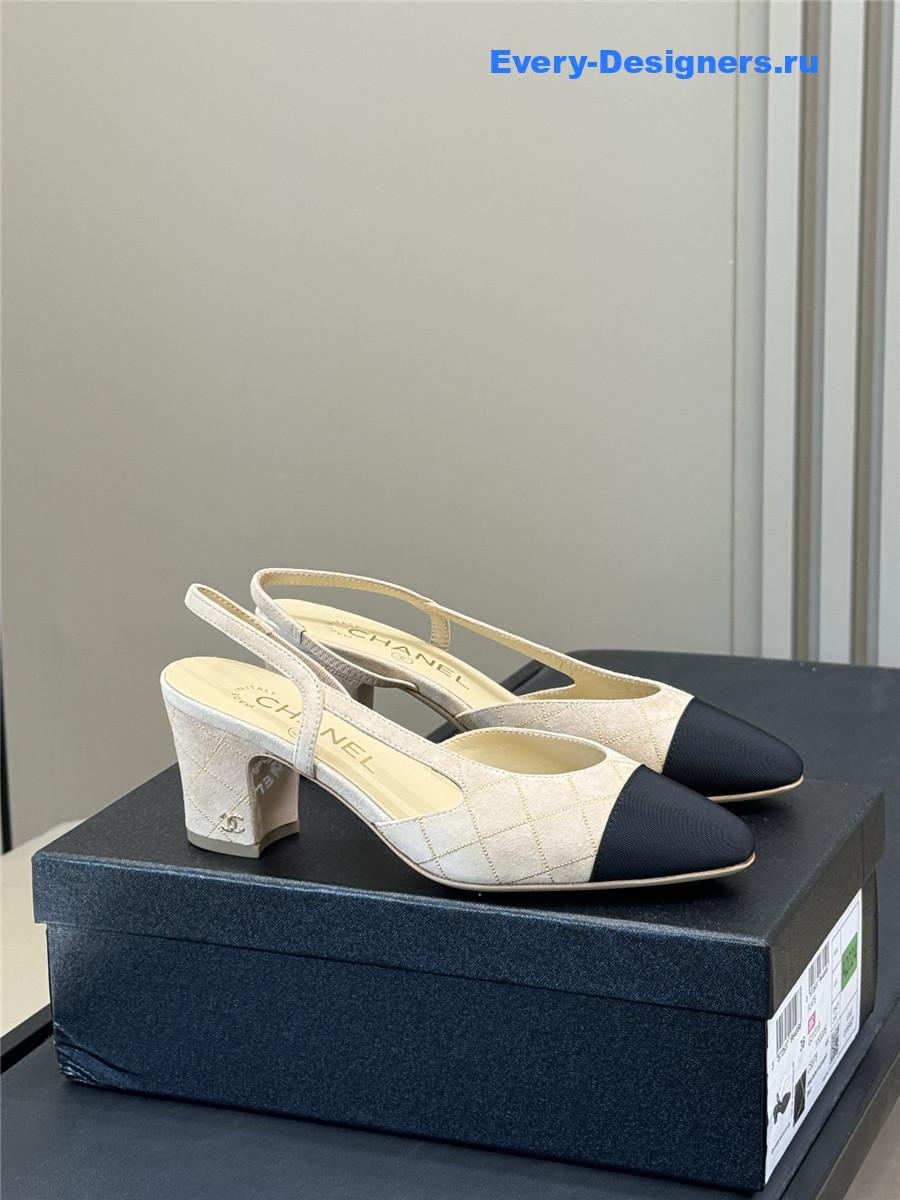 Ch**el suede cap toe cc slingback pumps