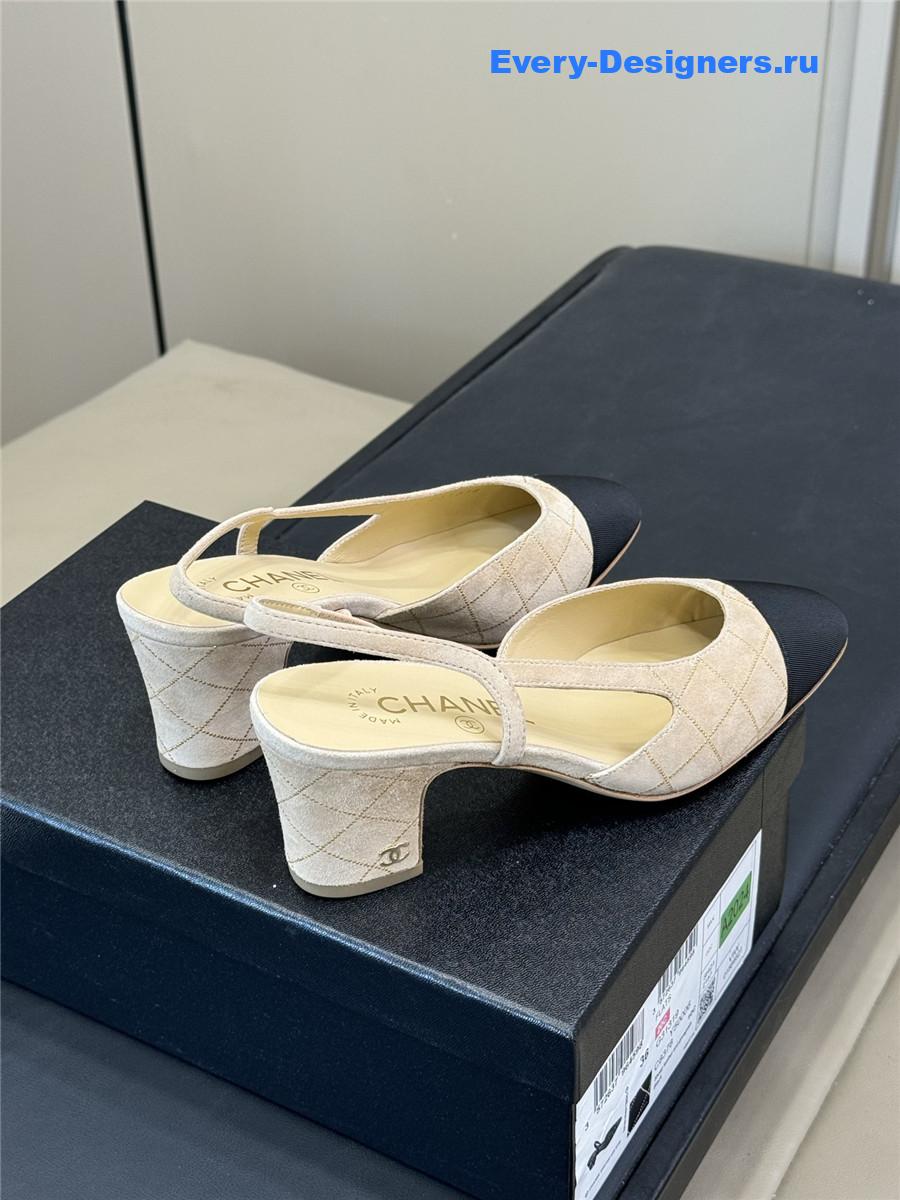 Ch**el suede cap toe cc slingback pumps