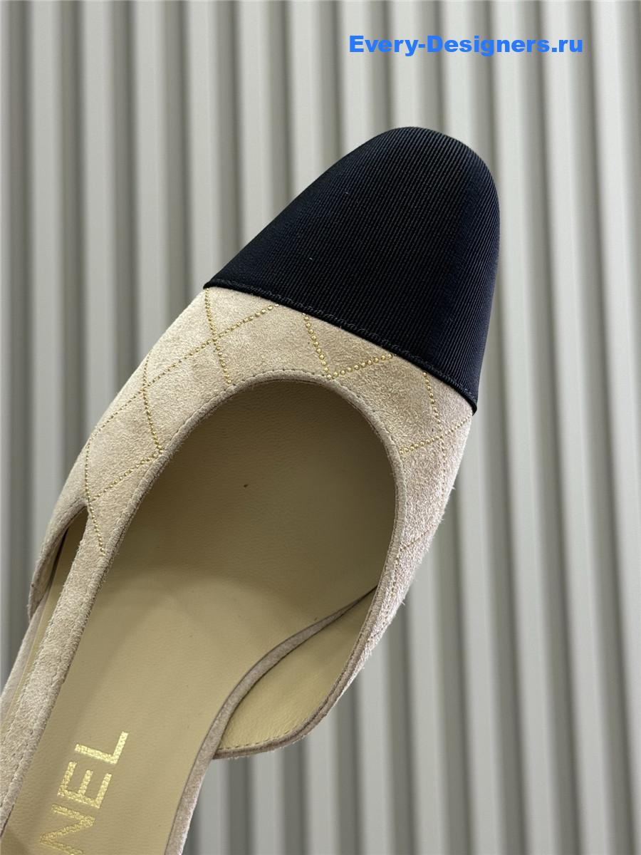 Ch**el suede cap toe cc slingback pumps