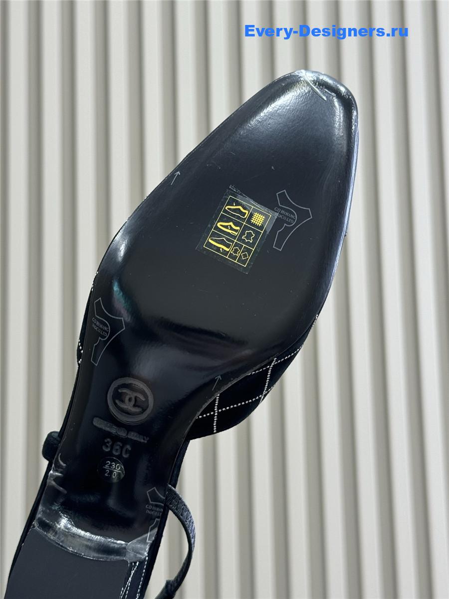 Ch**el black suede cap toe cc slingback pumps