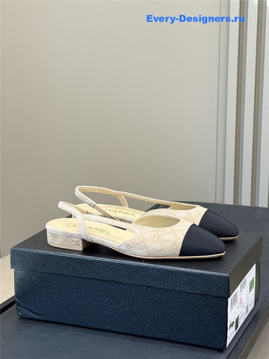 Ch**el suede cap toe cc slingback flats