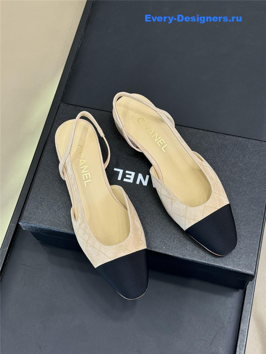 Ch**el suede cap toe cc slingback flats