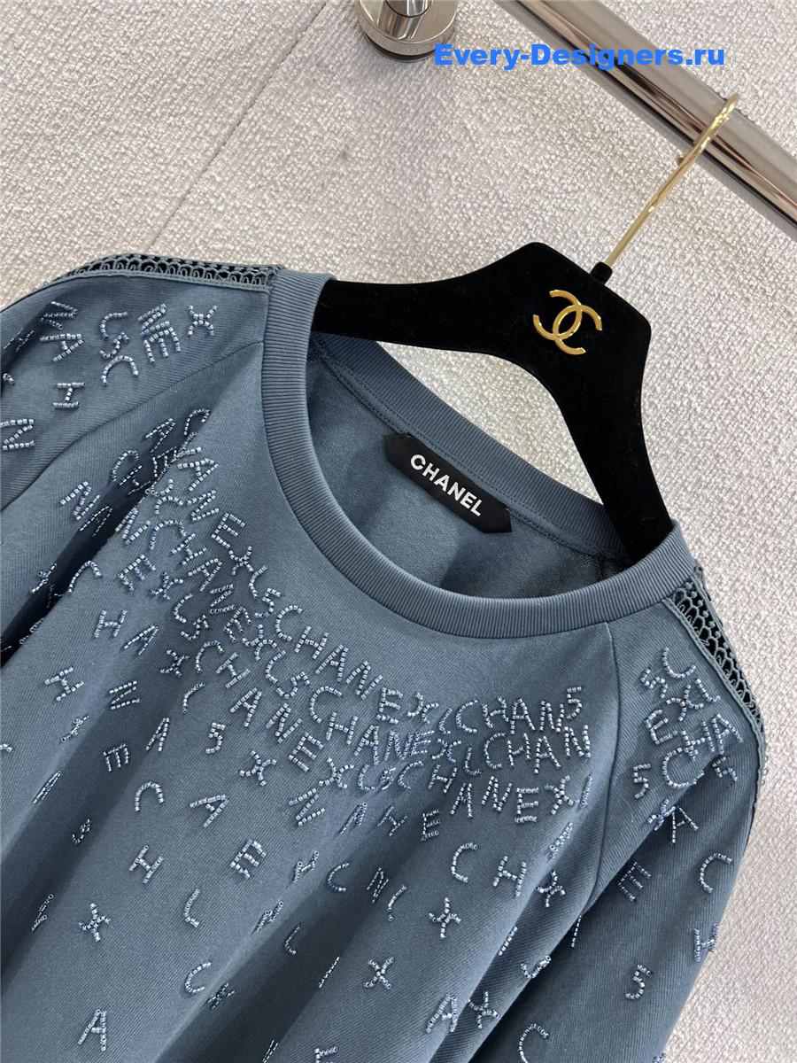 Ch**el logo beaded light blue cutout top