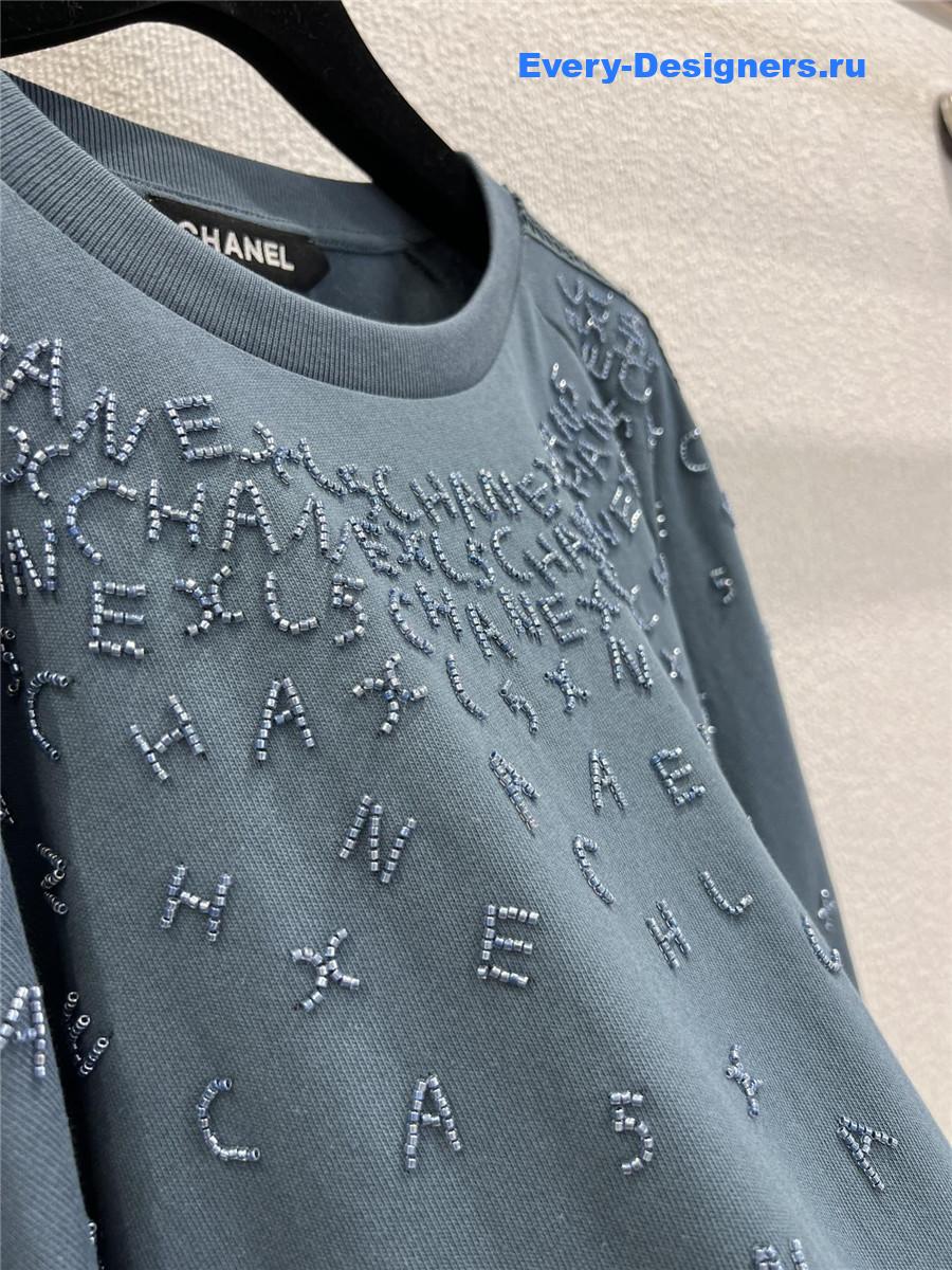 Ch**el logo beaded light blue cutout top