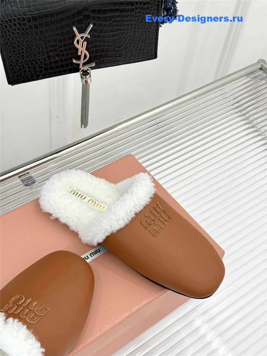 Miu Miu Brown Suede Shearling-Lined Slides