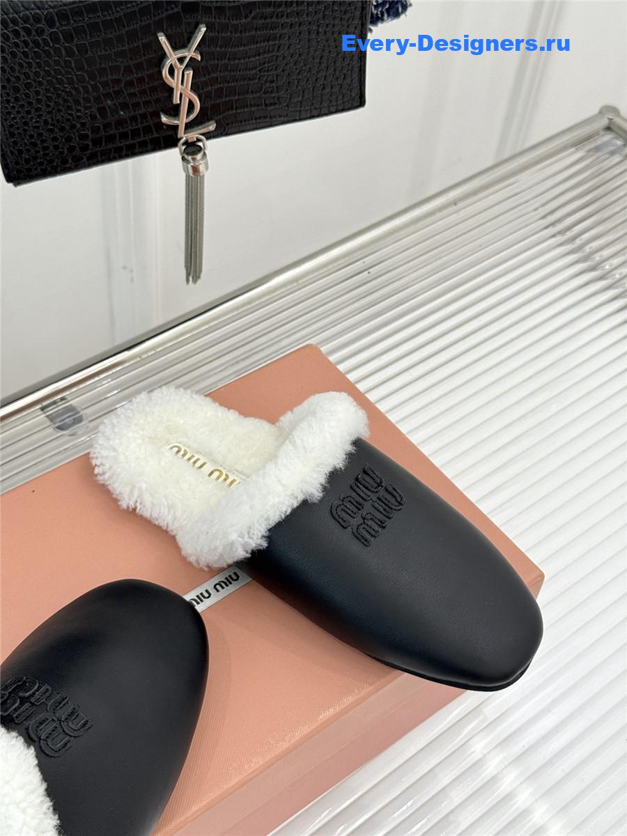 Miu Miu Black Suede Shearling-Lined Slides