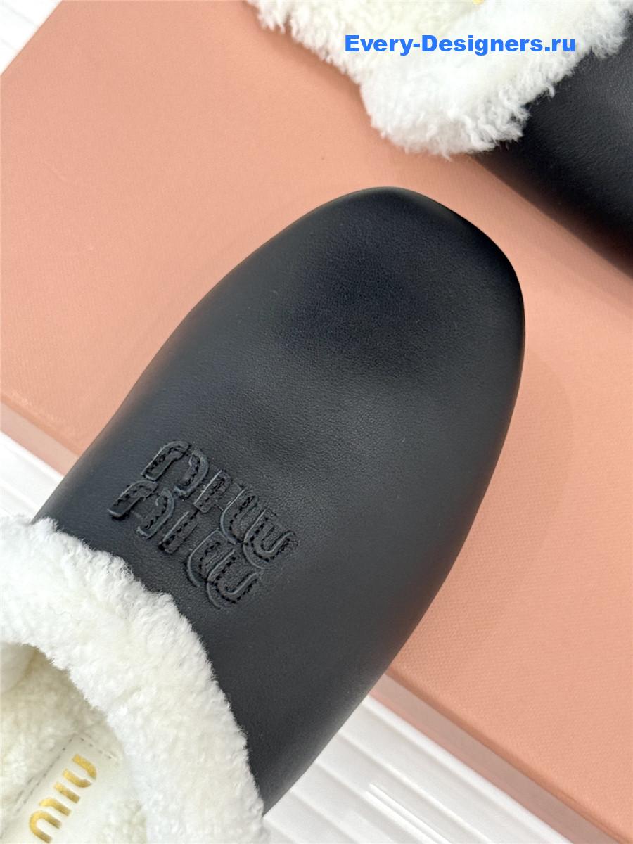 Miu Miu Black Suede Shearling-Lined Slides