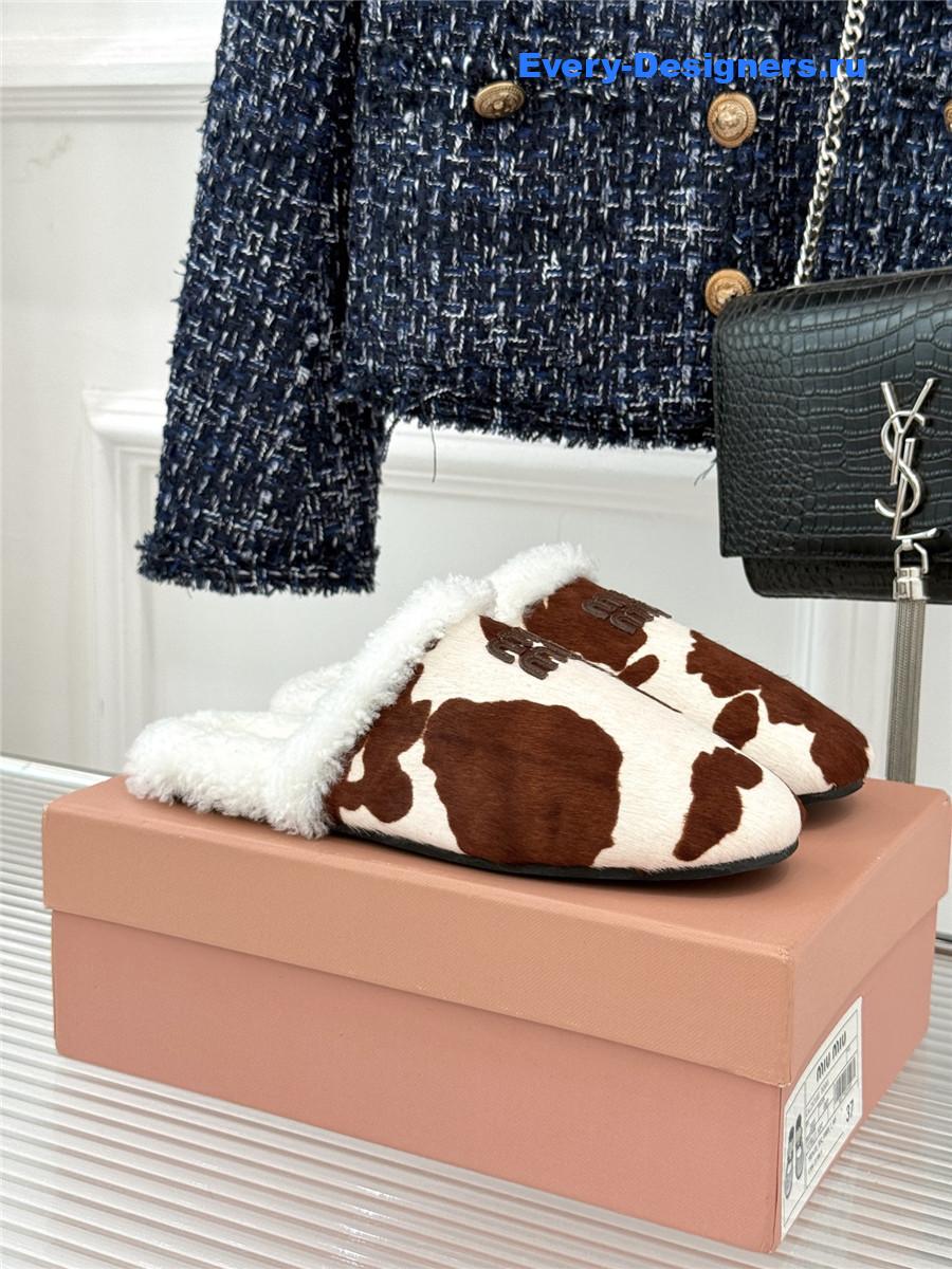 Miu Miu Colorful Suede Shearling-Lined Slides