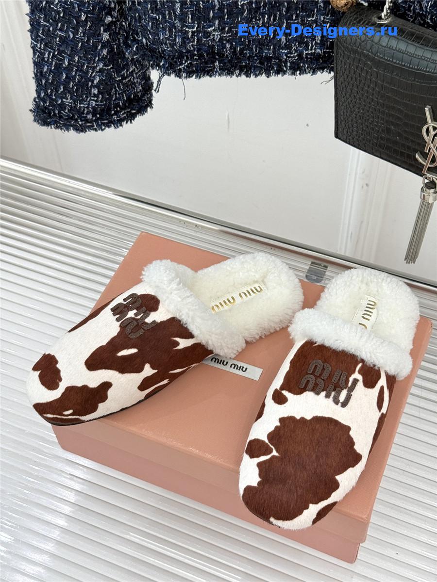 Miu Miu Colorful Suede Shearling-Lined Slides