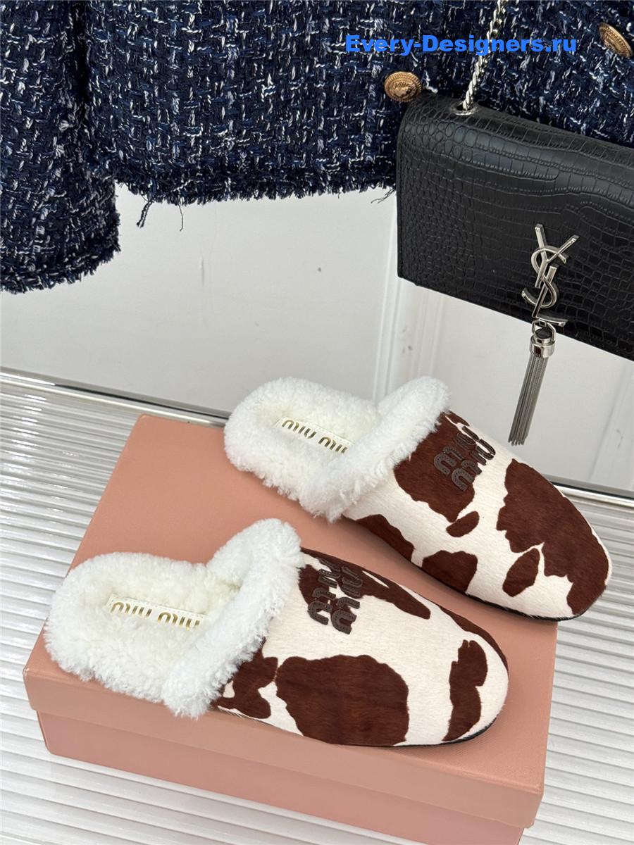 Miu Miu Colorful Suede Shearling-Lined Slides