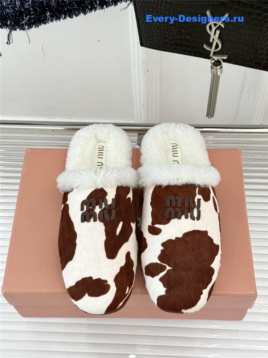 Miu Miu Colorful Suede Shearling-Lined Slides