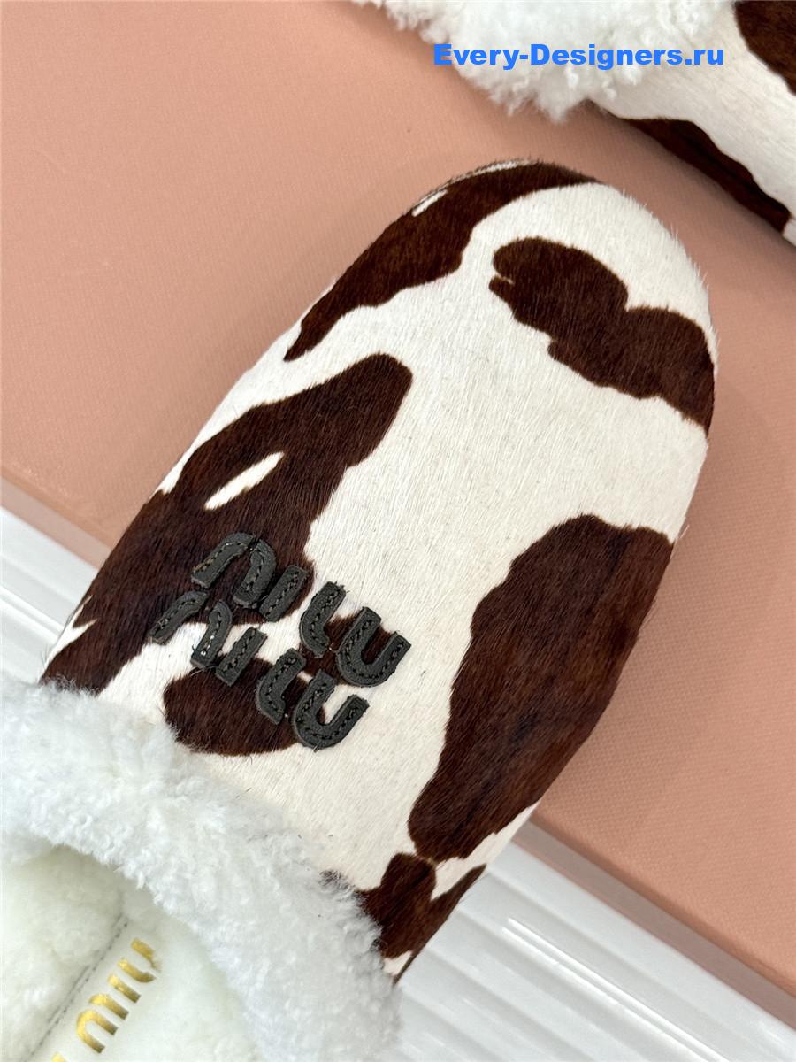 Miu Miu Colorful Suede Shearling-Lined Slides