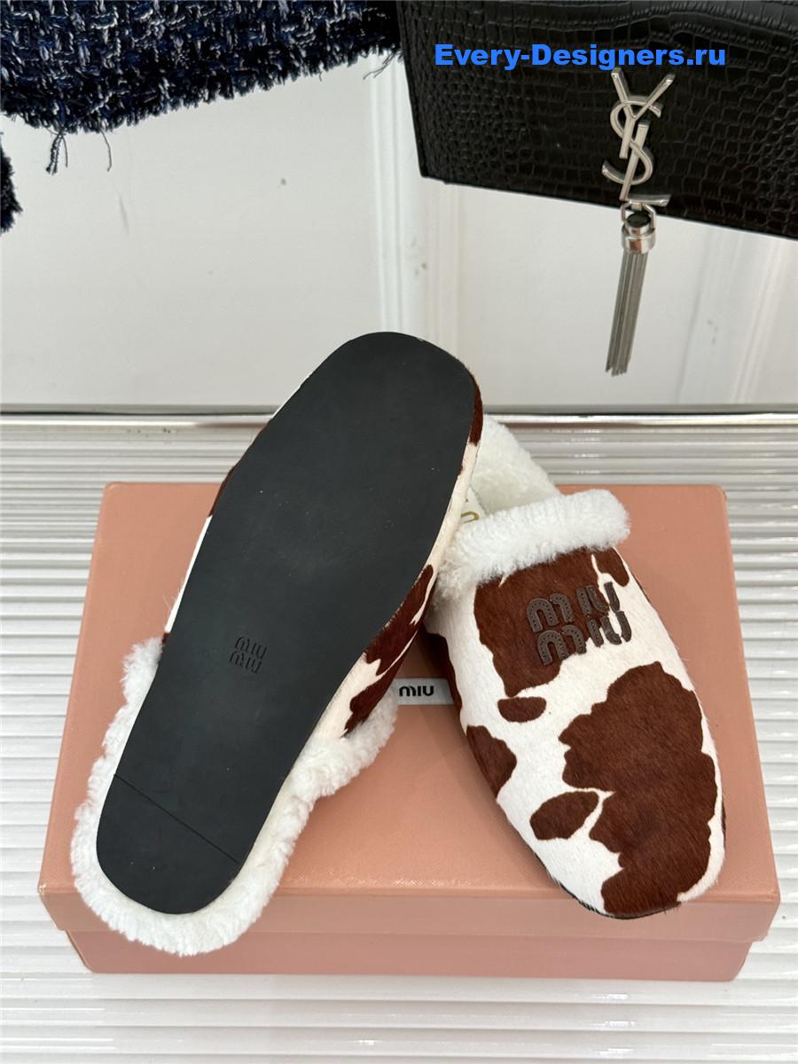 Miu Miu Colorful Suede Shearling-Lined Slides