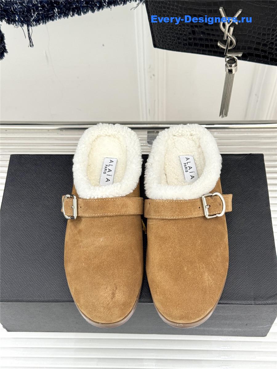Alaia Brown Chrystie Shearling Mule