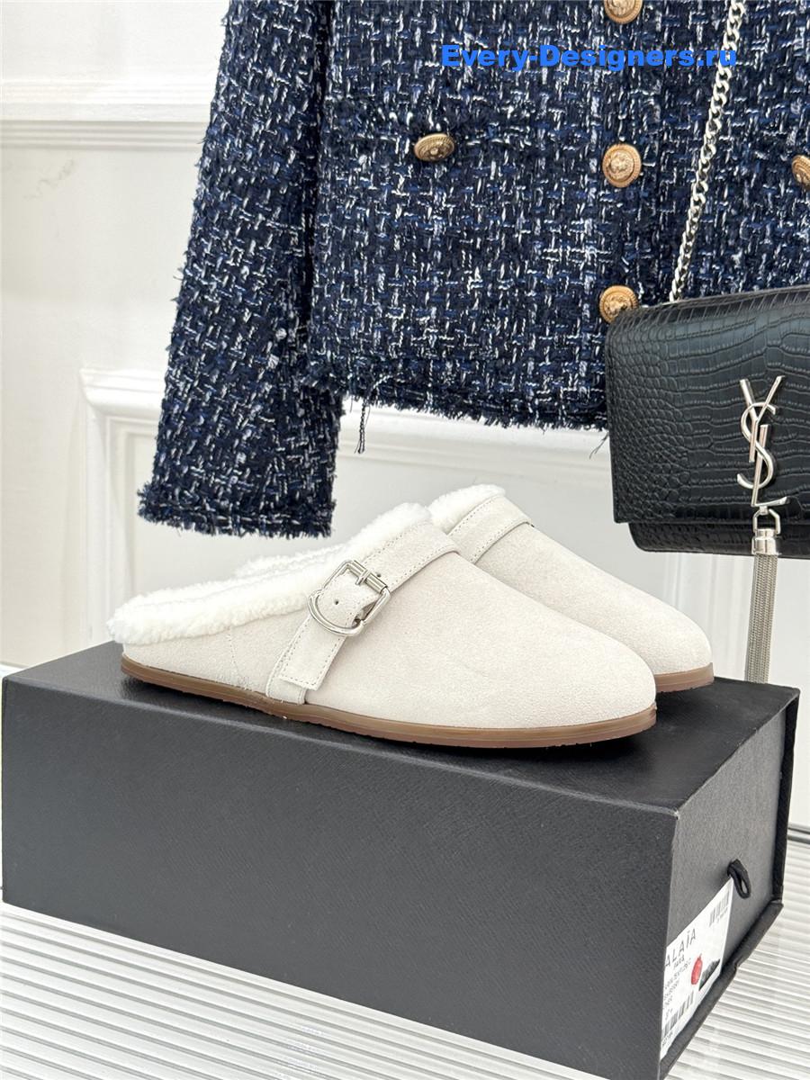 Alaia White Chrystie Shearling Mule
