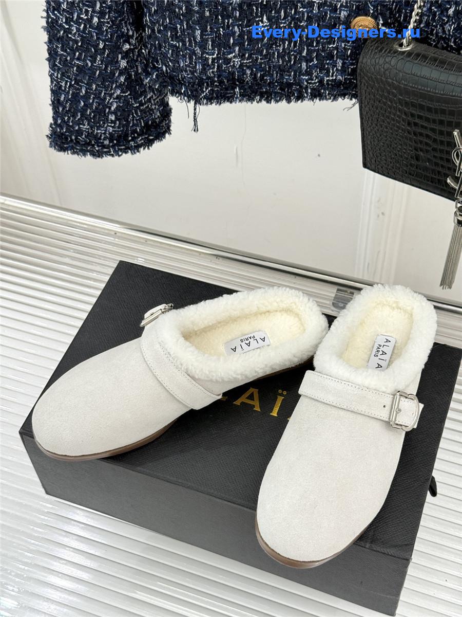 Alaia White Chrystie Shearling Mule