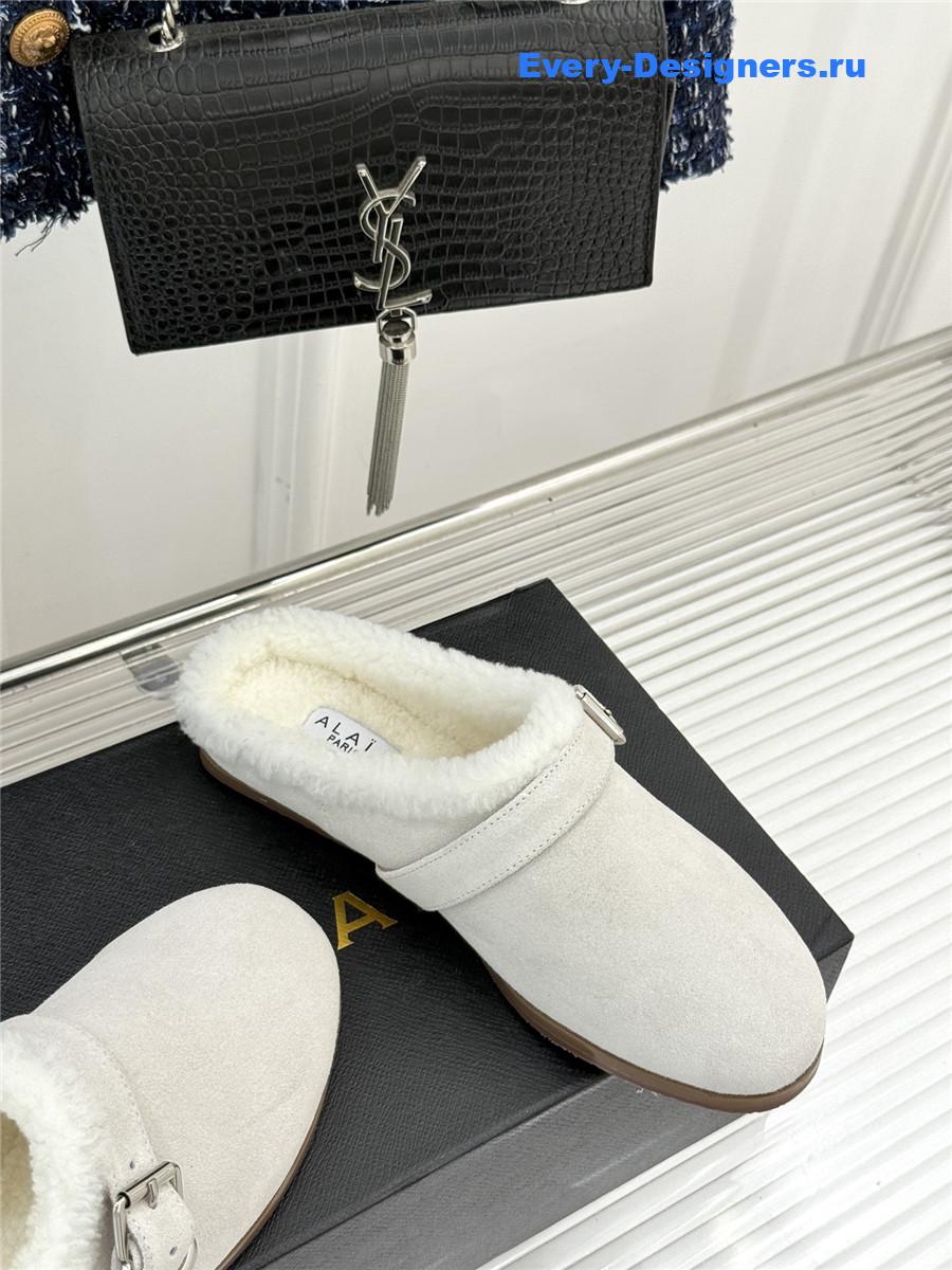 Alaia White Chrystie Shearling Mule