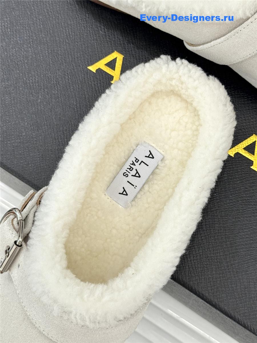 Alaia White Chrystie Shearling Mule