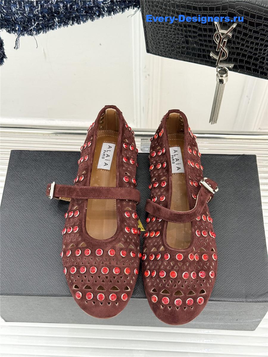 Alaia Crystal-embellished suede ballet flats