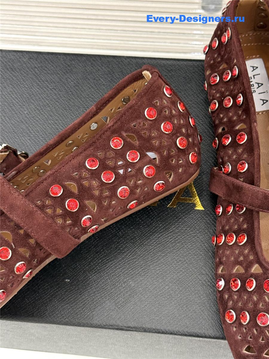 Alaia Crystal-embellished suede ballet flats