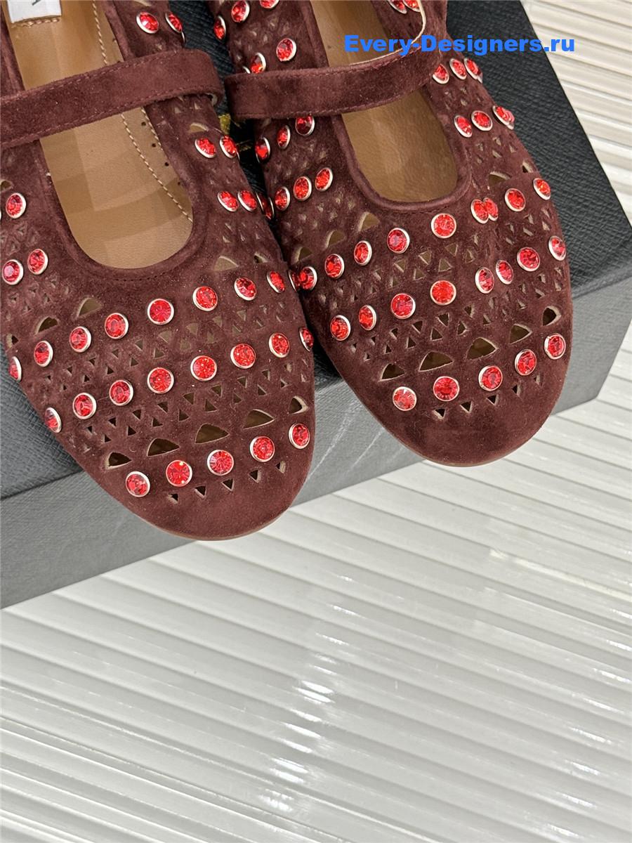 Alaia Crystal-embellished suede ballet flats