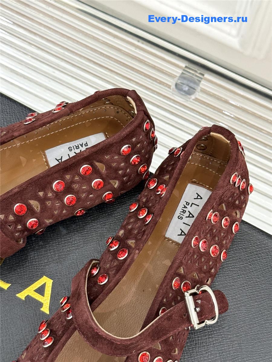 Alaia Crystal-embellished suede ballet flats