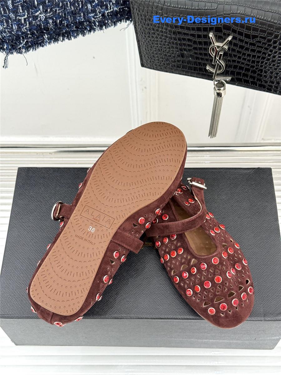 Alaia Crystal-embellished suede ballet flats