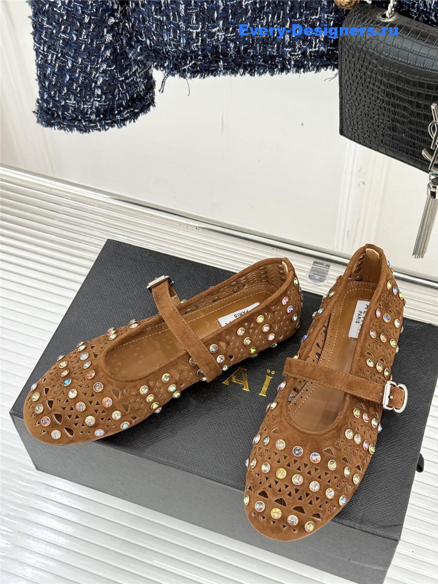 Alaia Crystal-embellished Brown suede ballet flats
