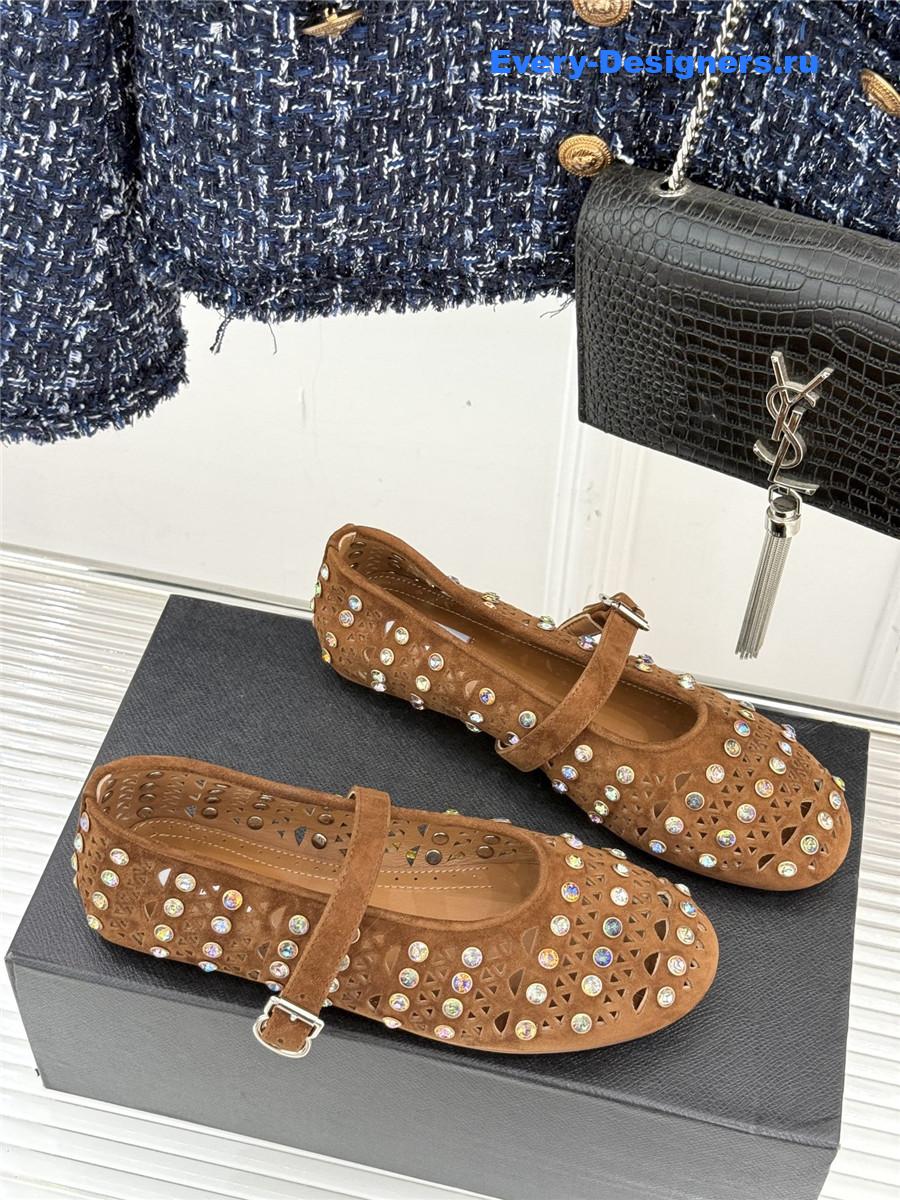 Alaia Crystal-embellished Brown suede ballet flats