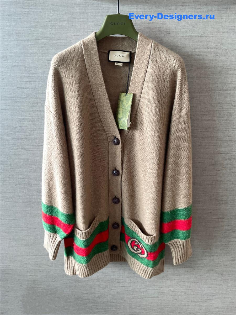 Gvc*1 brown interlocking g knitted cardigan