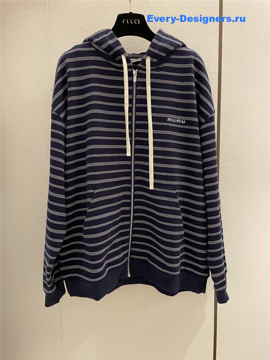 Miu Miu Blue Hooded Zip-up Sweatshirt