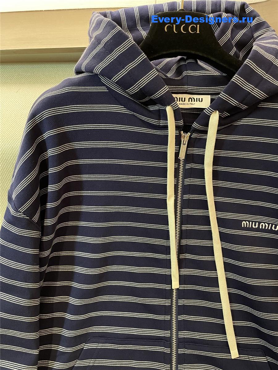 Miu Miu Blue Hooded Zip-up Sweatshirt