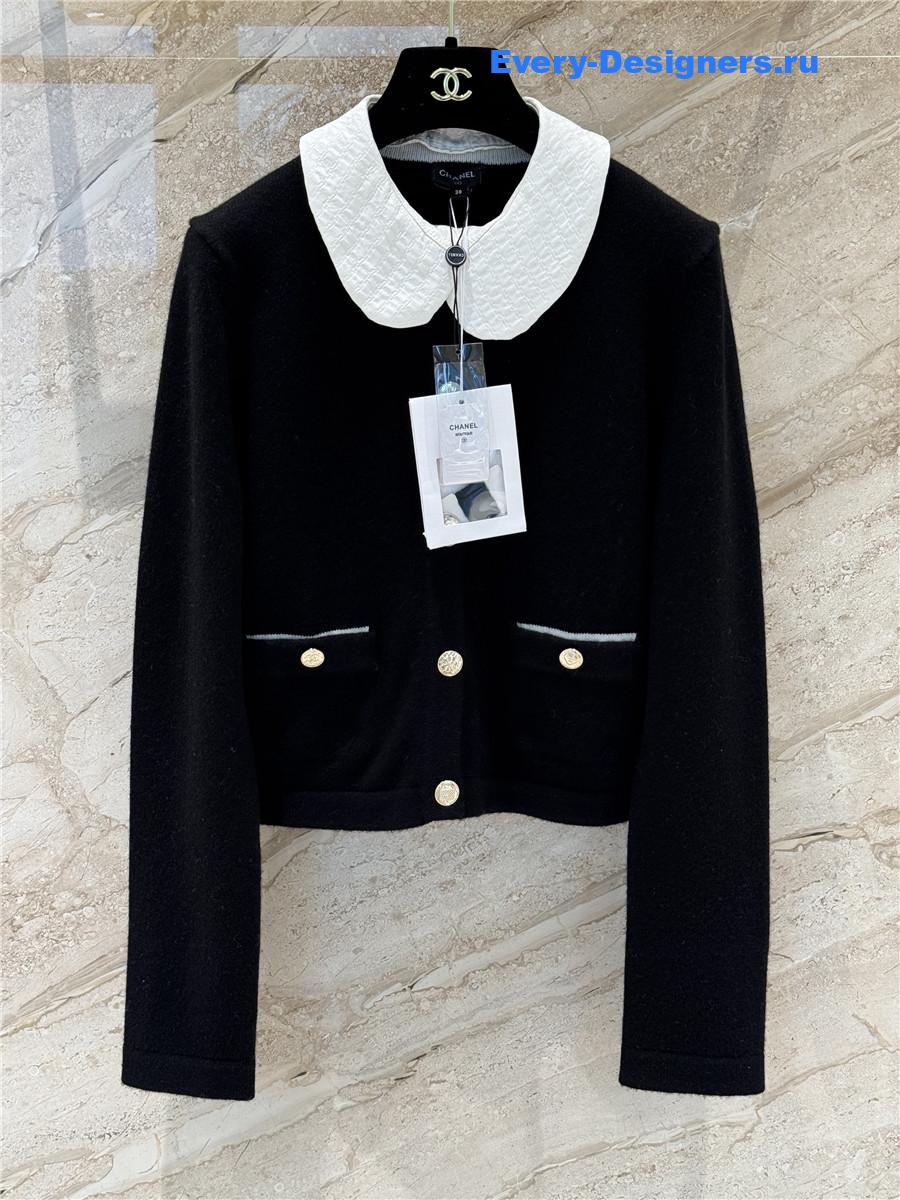 Ch**el collared black cashmere cardigan