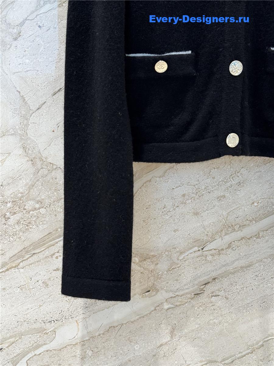 Ch**el collared black cashmere cardigan