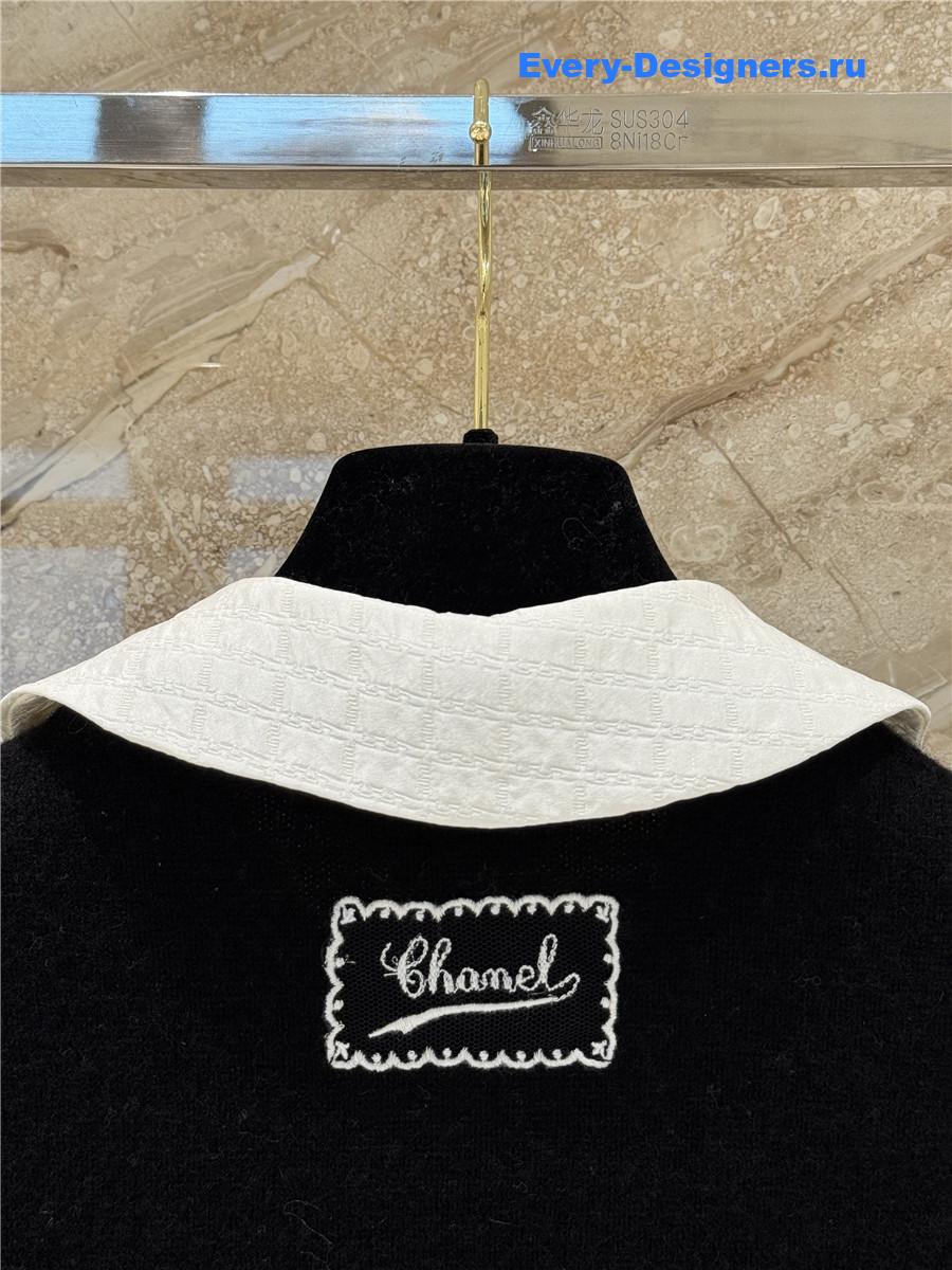 Ch**el collared black cashmere cardigan