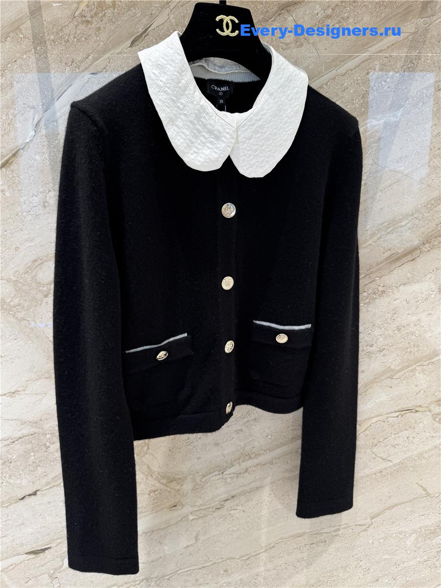 Ch**el collared black cashmere cardigan