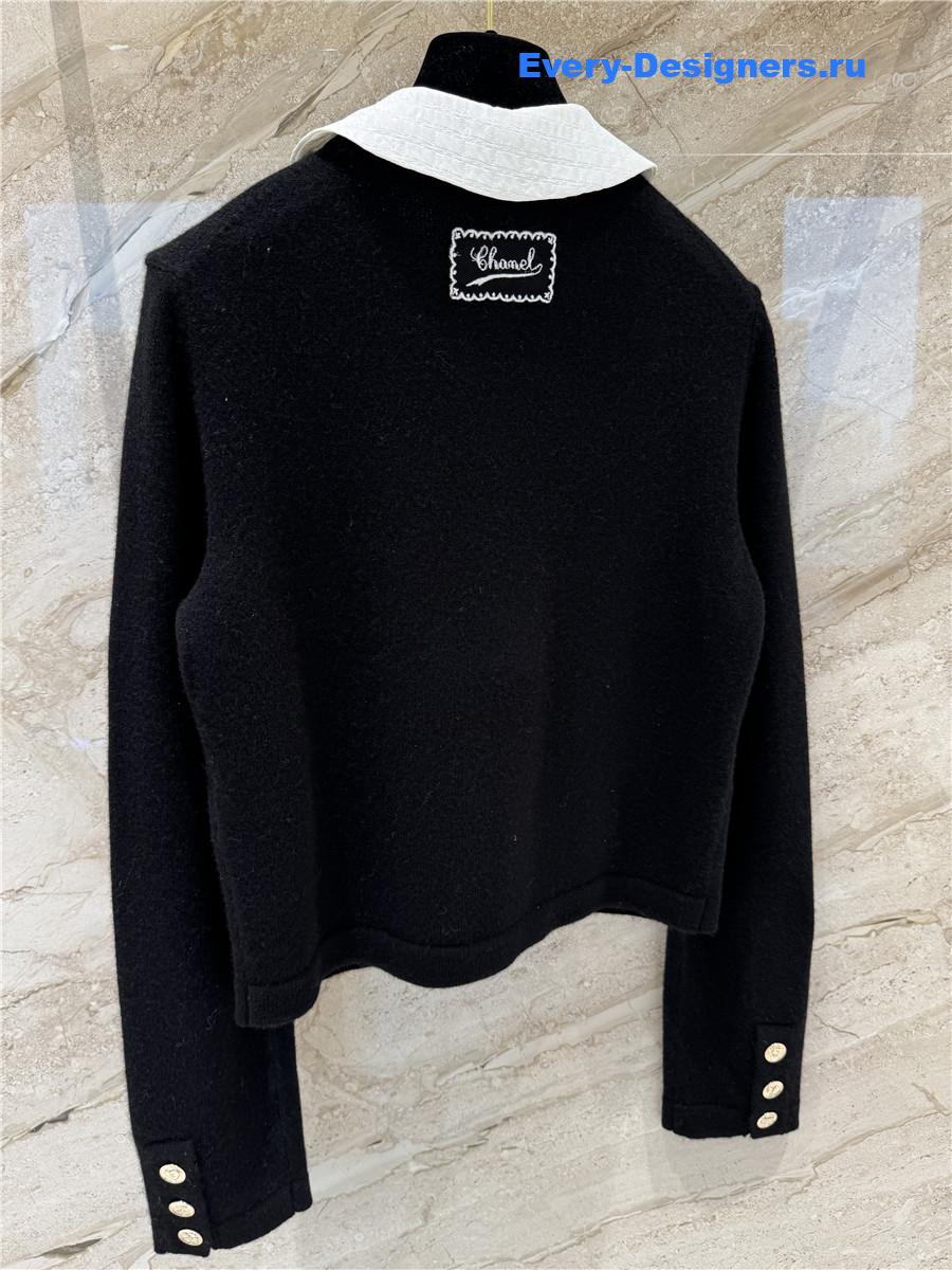 Ch**el collared black cashmere cardigan