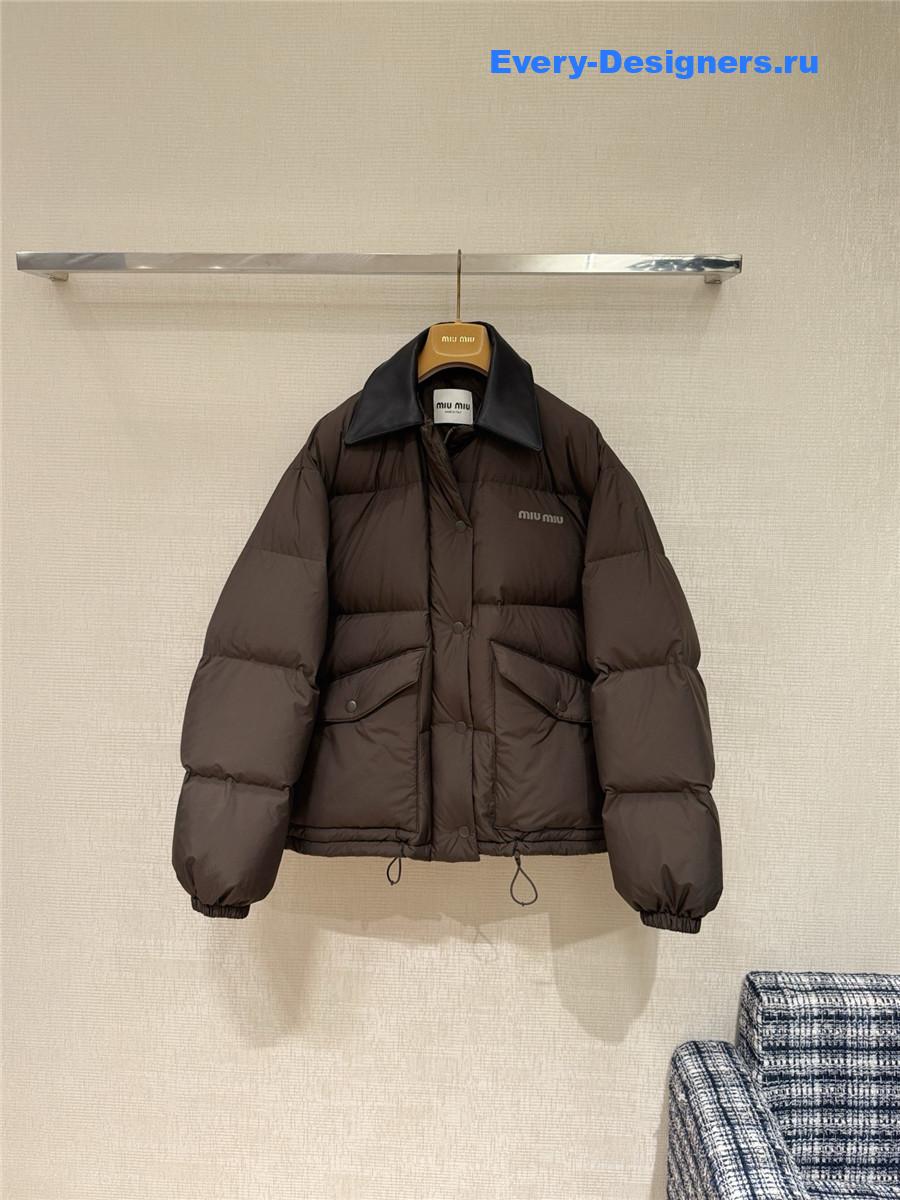 Miu Miu Ebony Technical Pongé Cropped Down Jacket